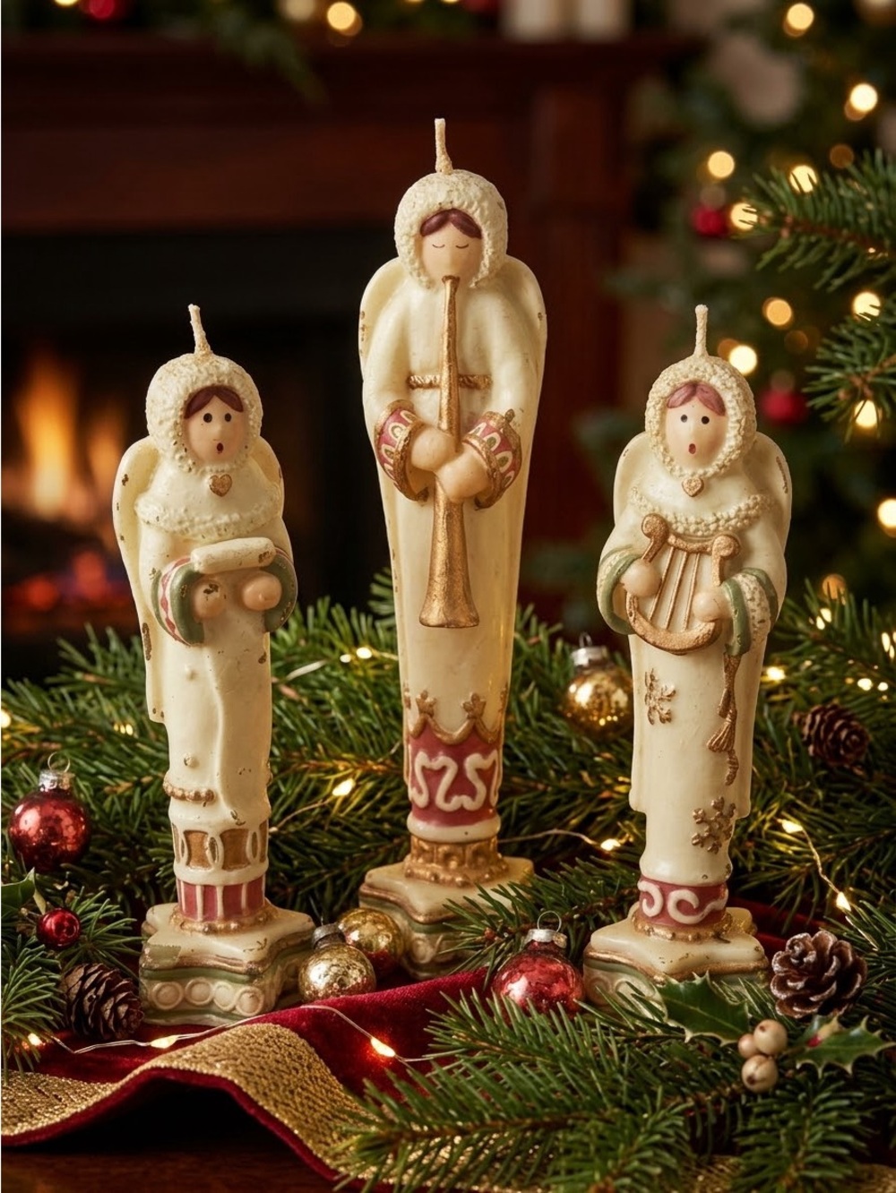 Vintage Holiday Angel Candle Trio - Cream Decorative Figurines